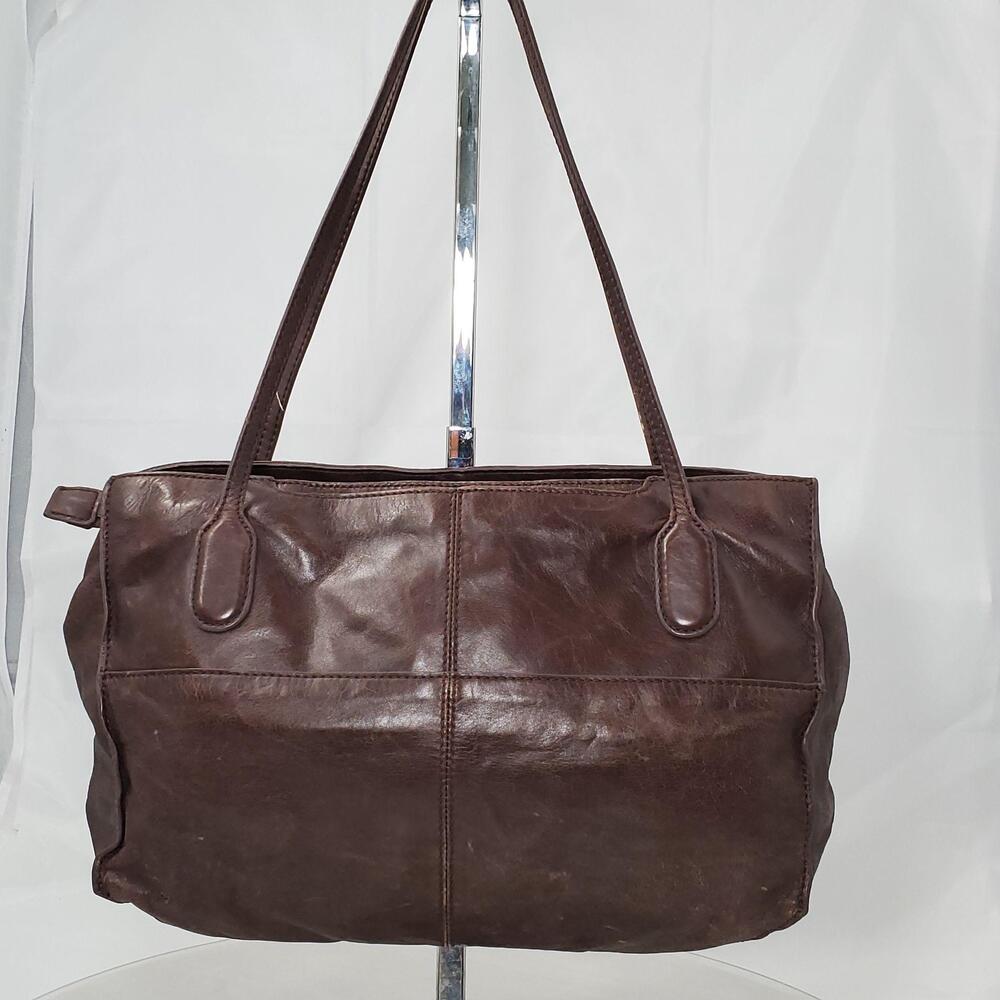 Hobo International Frair Brown Leather Tote Bag Medium Zip Pockets Satchel